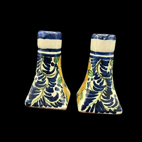 Set of 2 Talavera Candlestick / Mini Bud Vases Mexico Hand-Painted 4.5 x 2.5 in - Picture 2 of 6